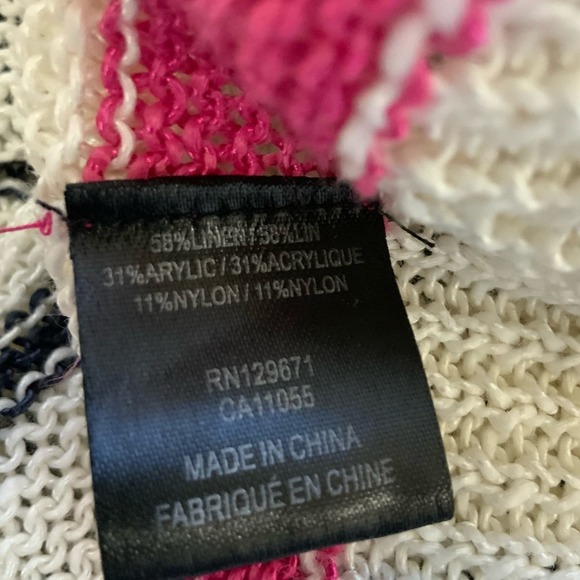 360 Sweater Linen Blend loose knit off white navy & pink striped sweater size S - Picture 4 of 7